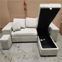 Phoenix Location AS-IS Harper & Bright Designs 104.5 in. Cream Chenille Full Size Sofa Bed, L Shaped Modern Sectional Sofa with Storage Chaise and 1 Stool