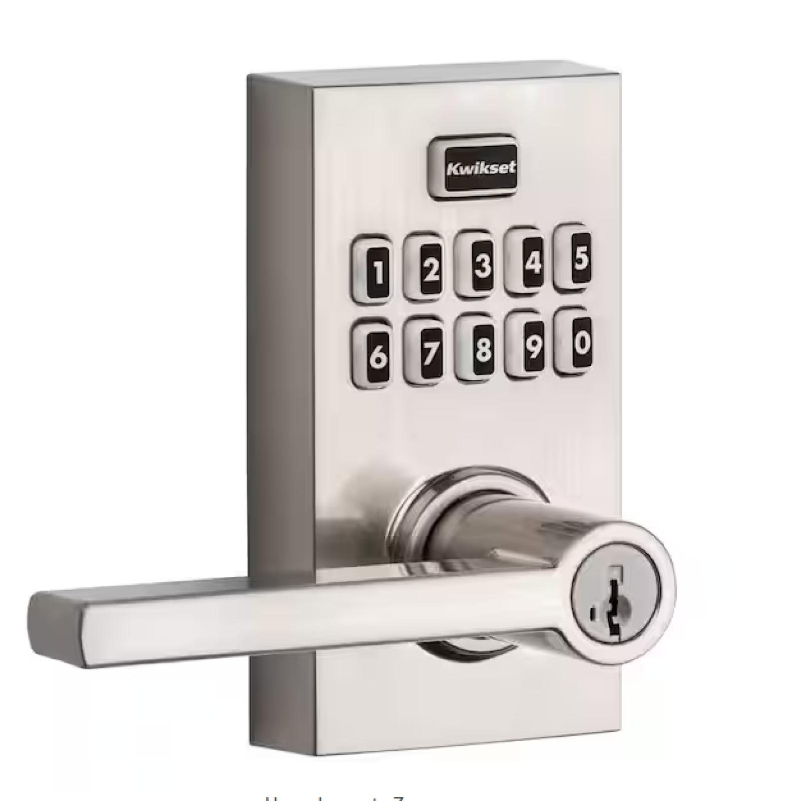 NEW! - Kwikset SmartCode 917 Satin Nickel Contemporary Keypad Electronic Single-Cylinder Halifax Door Handle with SmartKey Security