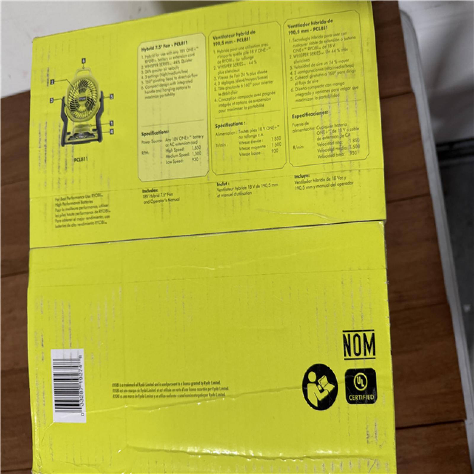 California NEW/Sealed Ryobi One+ 18V Hybrid 7.5 Fan (Tool Only)