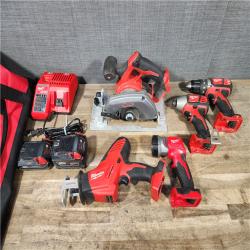 HOUSTON LOCATION - AS-IS Milwaukee M18 18-Volt Lithium-Ion Cordless Combo Tool Kit (5-Tool) with (1) 3.0Ah and (1) 1.5Ah Battery  (1) Charger  (1) Tool Bag