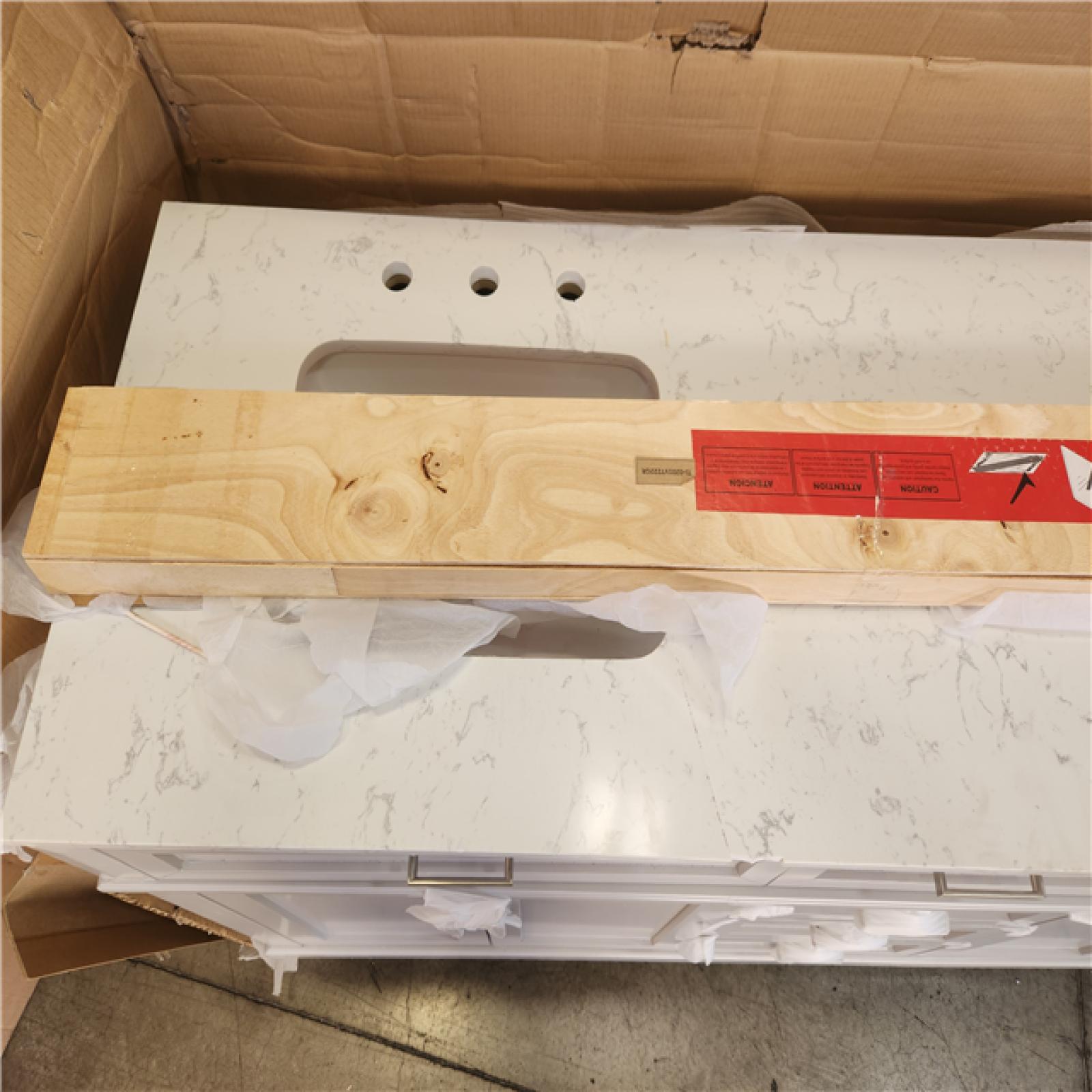 Phoenix AS-IS Home Decorators Collection Talmore 72 in. Double Sink Sky Grey Bath Vanity with White Engineered Carrara Marble Top (Assembled) (Cracked Top)