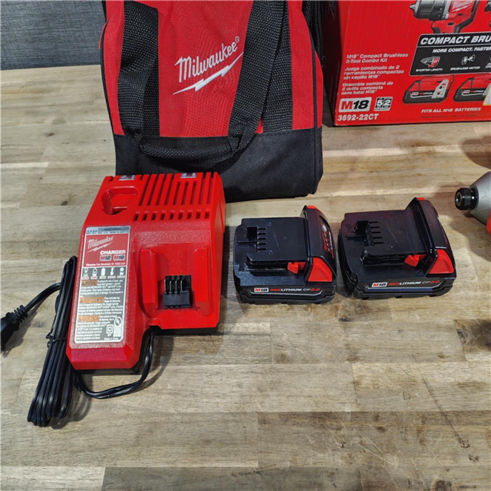 HOUSTON LOCATION - AS-IS M18 18V Lithium-Ion Brushless Cordless Compact Drill/Impact Combo Kit (2-Tool) W/(2) 2.0 Ah Batteries, Charger & Bag