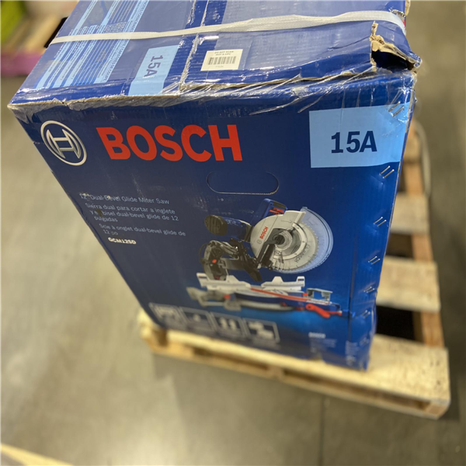 AS-IS - Bosch 15 Amp 12 in. Corded Dual-Bevel Sliding Glide Miter Saw with 60 Tooth Saw Blade