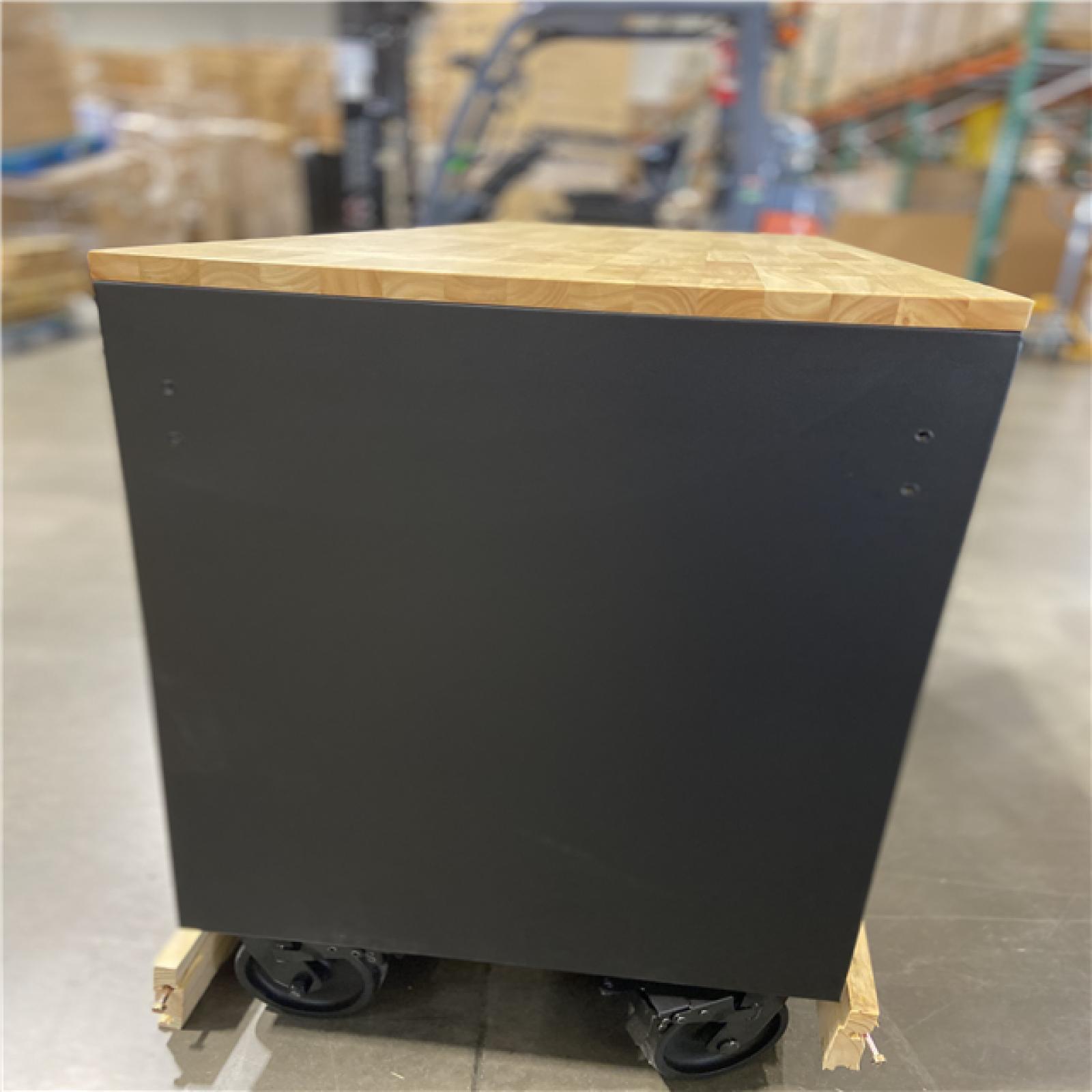 DALLAS LOCATION - Husky Tool Storage 62 in. W Heavy Duty Matte Black Mobile Workbench Cabinet with Adjustable Height Wood Top