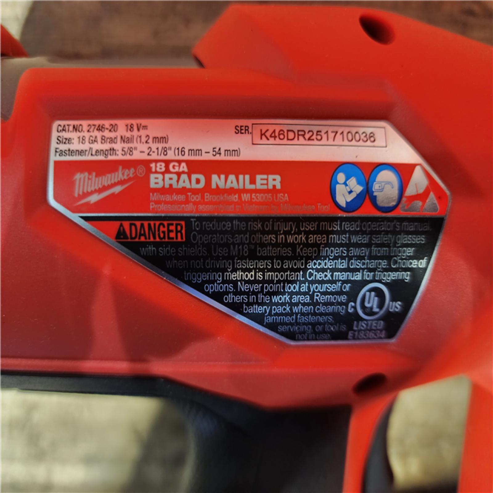 HOUSTON LOCATION - AS-IS (APPEARS LIKE NEW) Milwaukee M18 Fuel 18V Brushless 18-Gauge Brad Nailer 2746-20 (Bare Tool)