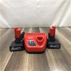 as-is Milwaukee 12V Lithium-Ion XC High Output 5.0 Ah Battery Pack (2-Pack) Starter Kit with Charger