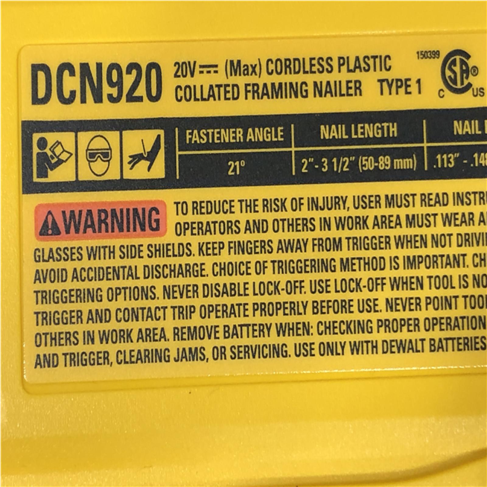 AS-IS DEWALT 20-Volt 21° Cordless Framing Nailer (Tool-Only)