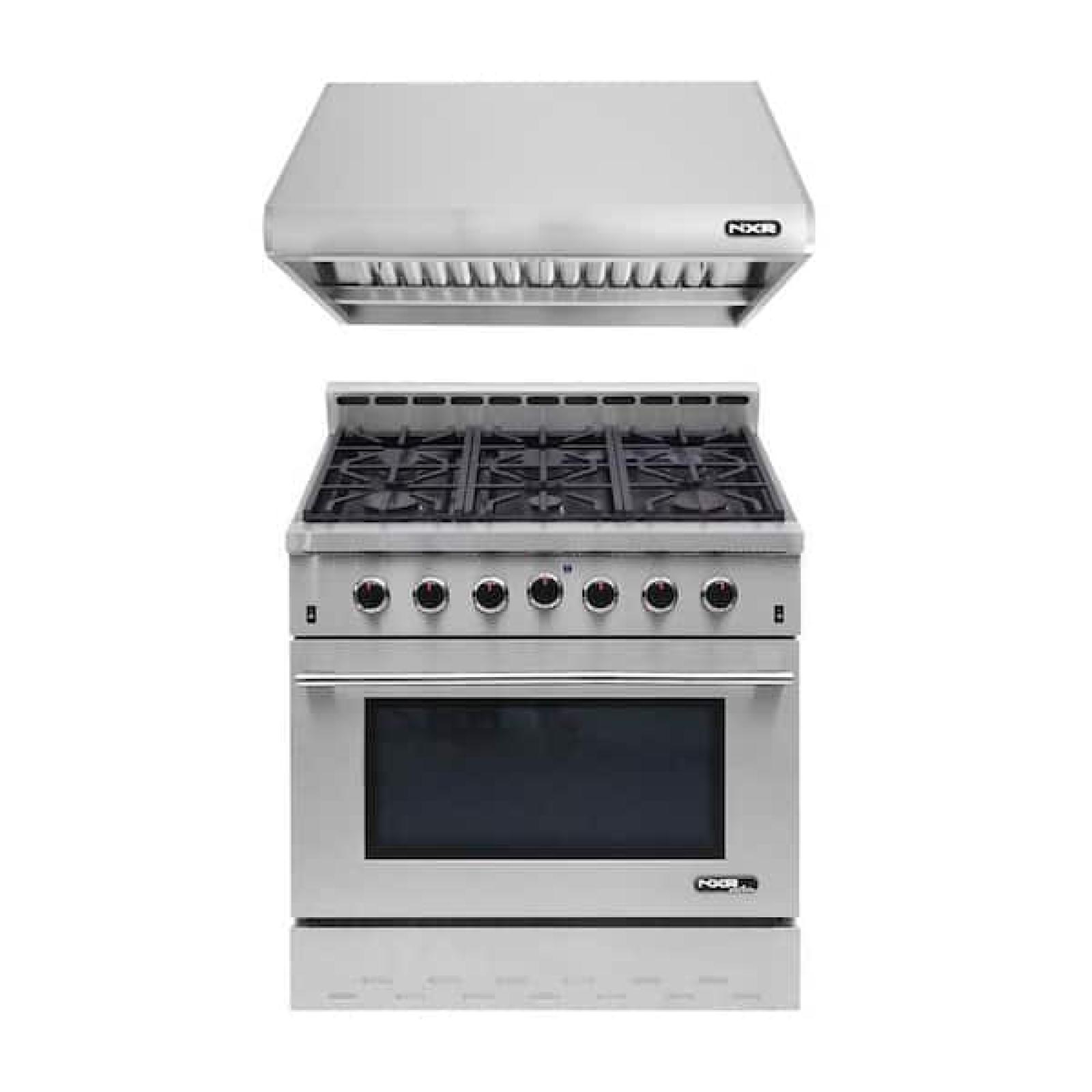 Phoenix Location NEW NXR Entree Bundle 36 in. 5.5 cu. ft. Pro-Style Gas Range with Convection Oven and Range Hood in Stainless Steel and Black (SEALED)