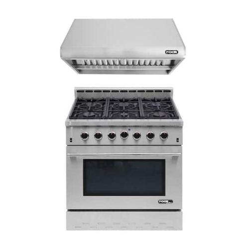 Phoenix Location NEW NXR Entree Bundle 36 in. 5.5 cu. ft. Pro-Style Gas Range with Convection Oven and Range Hood in Stainless Steel and Black (SEALED)