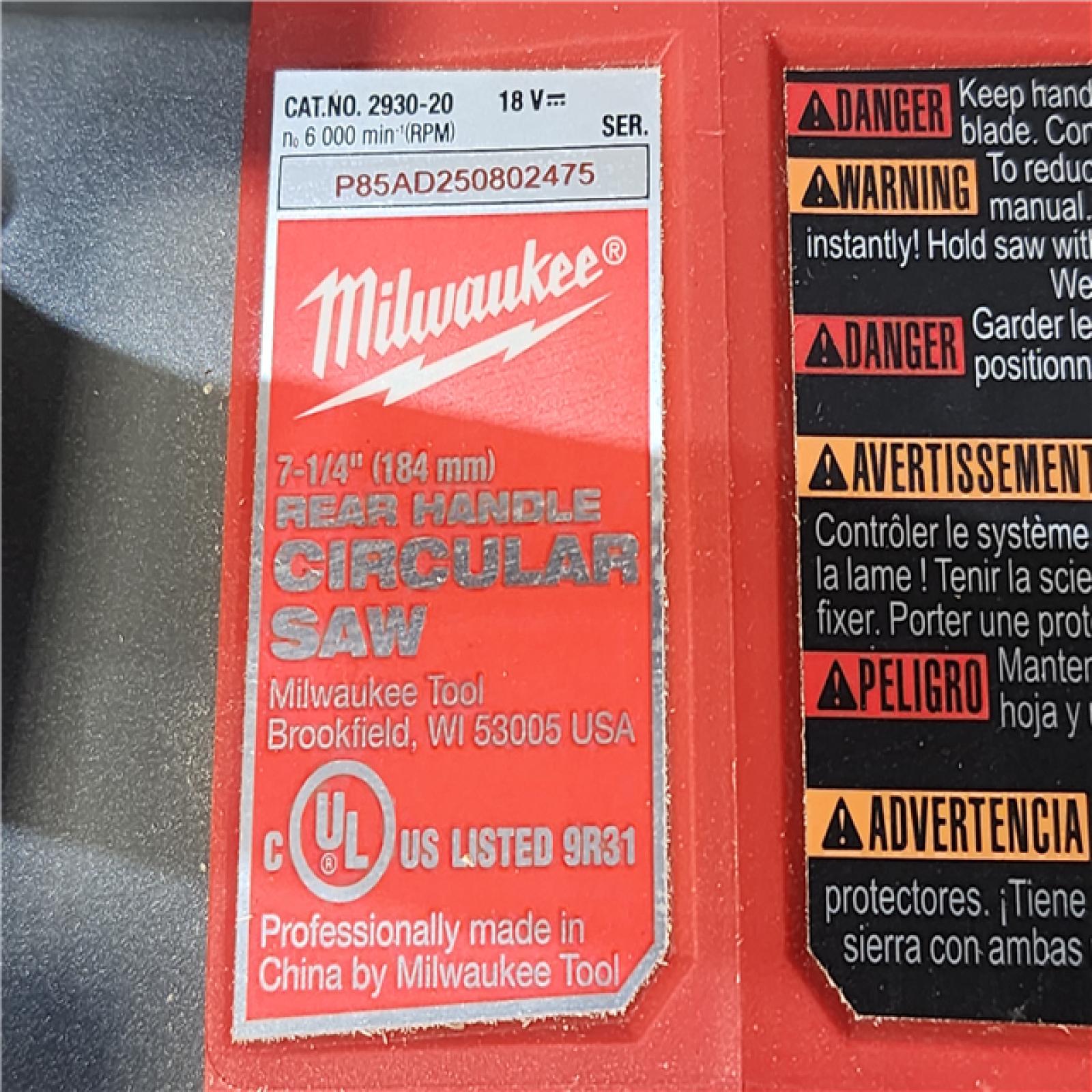 HOUSTON LOCATION - AS-IS MILWAUKEE 7-1/4 REAR HANDLE CIRCULAR SAW (TOOL ONLY)