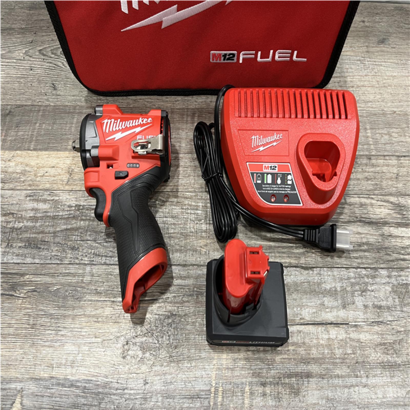 AS-IS Milwaukee FUEL 12V Li-Ion Brushless Cordless Stubby 3/8 in. Impact Wrench Kit