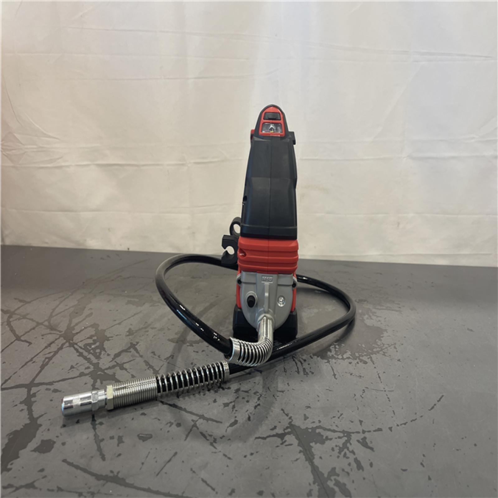 AS-IS- Milwaukee Tool 10,000 PSI 14 Oz Battery-Operated Grease Gun - 48 Flexible Hose, 31 Strokes/oz