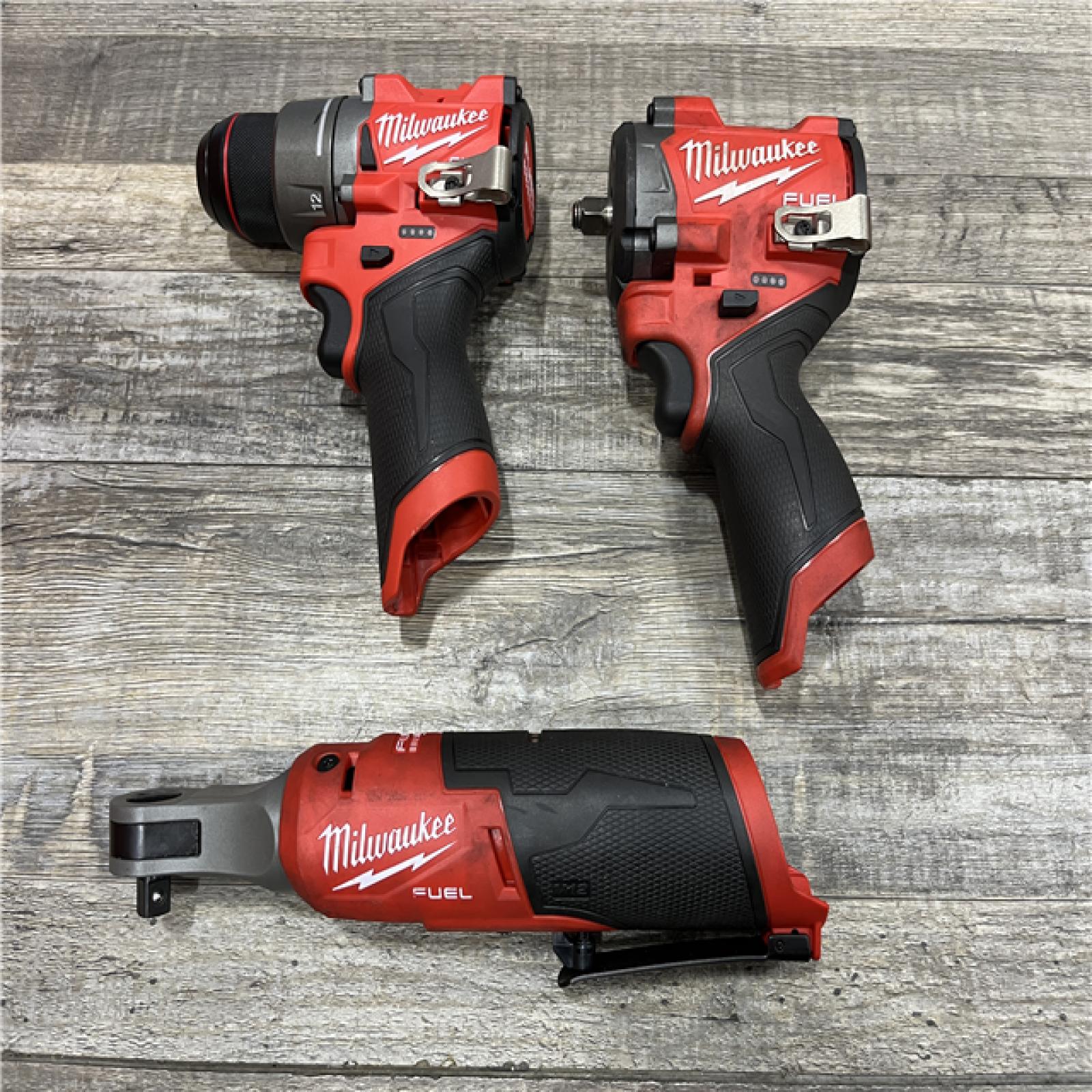 AS-IS Milwaukee FUEL 12V Lithium-Ion Cordless Drill Driver  Impact Wrench  and Ratchet Combo Kit