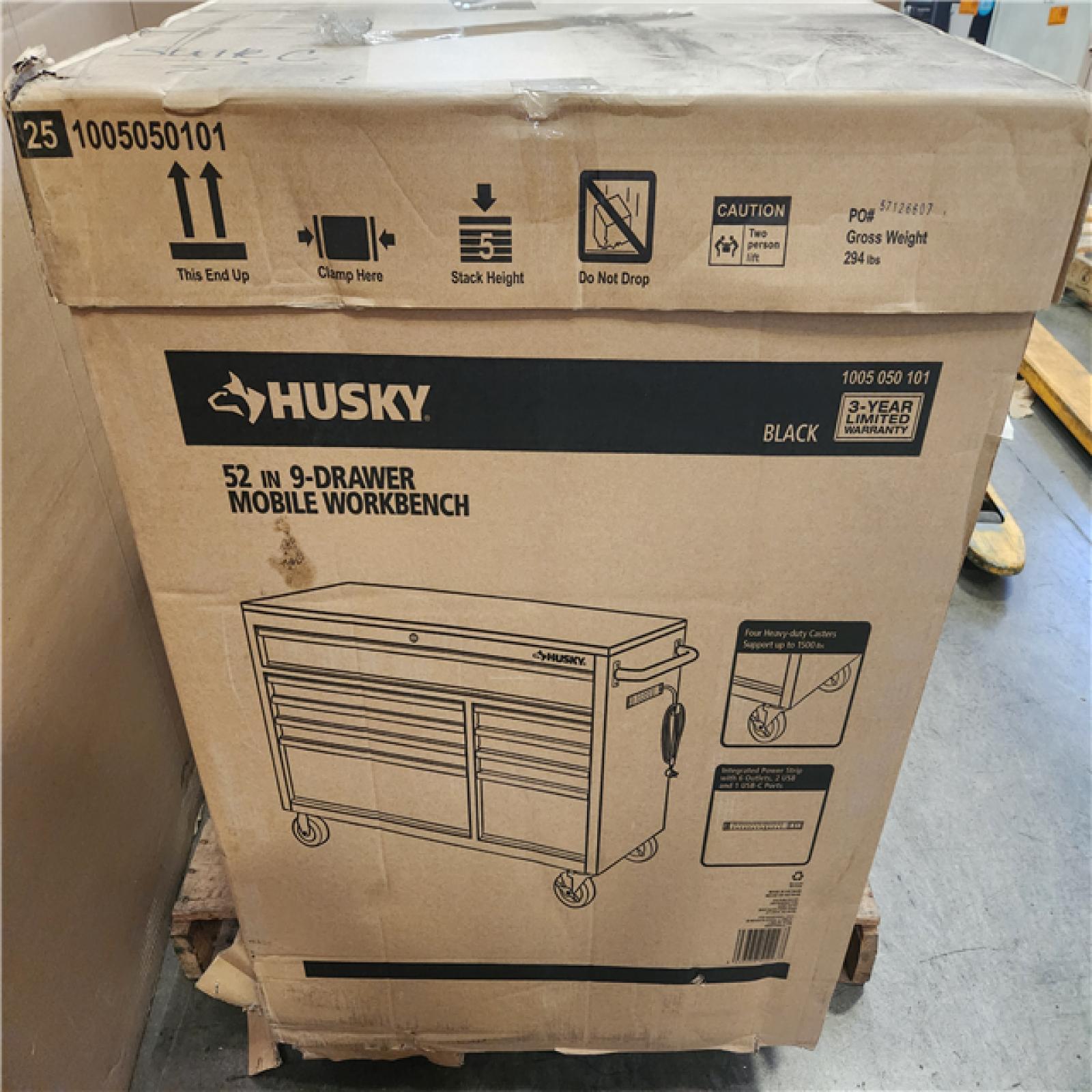 Phoenix NEW Husky 52 in. W x 25 in. D Standard Duty 9-Drawer Mobile Workbench Tool Chest with Solid Wood Top in Gloss Black (SEALED)