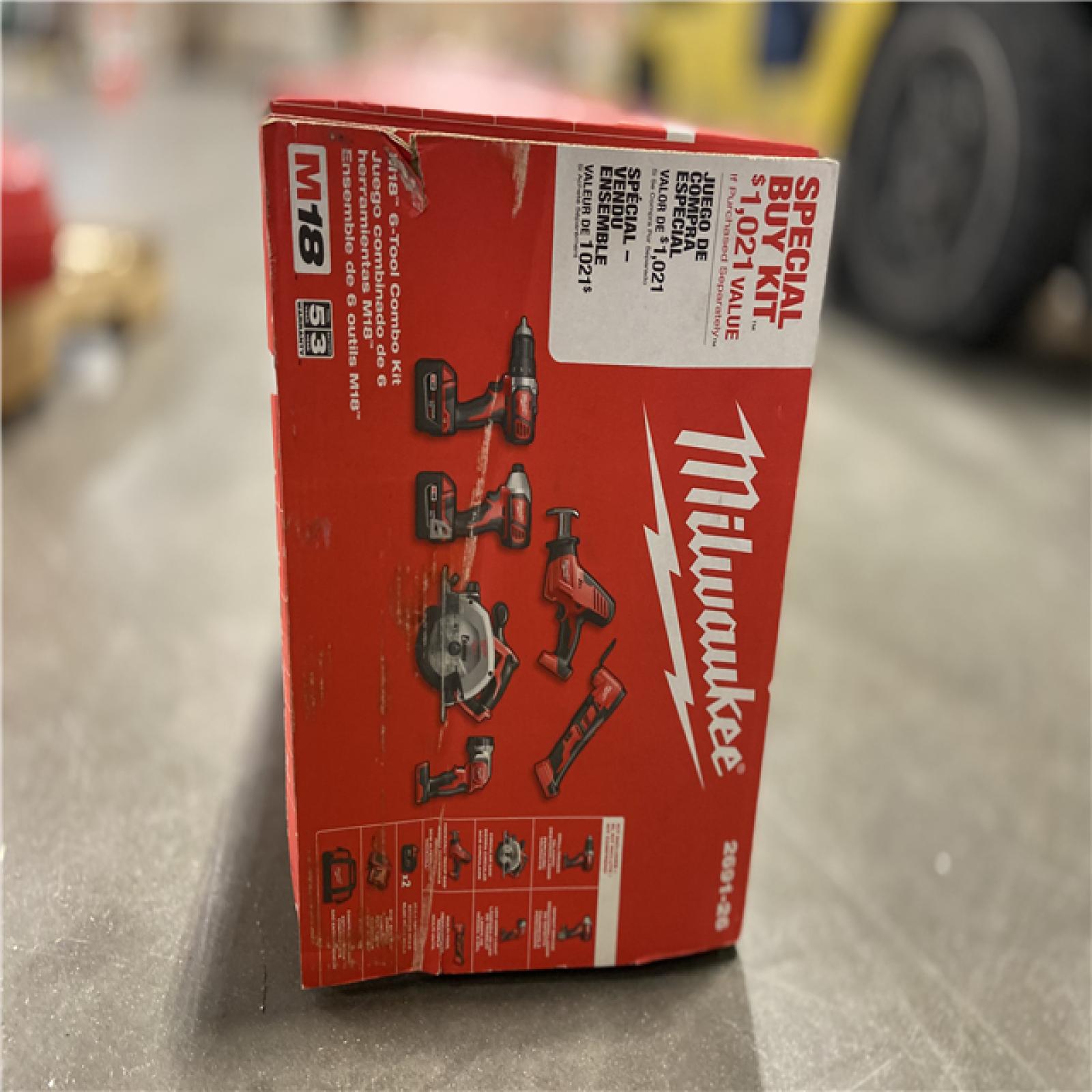 AS-IS - Milwaukee M18 18V Lithium-Ion Cordless Combo Kit (6-Tool) with Two 3.0 Ah Batteries, 1 Charger, 1 Tool Bag