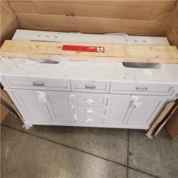 Phoenix AS-IS Home Decorators Collection Talmore 72 in. Double Sink Sky Grey Bath Vanity with White Engineered Carrara Marble Top (Assembled) (Cracked Top)