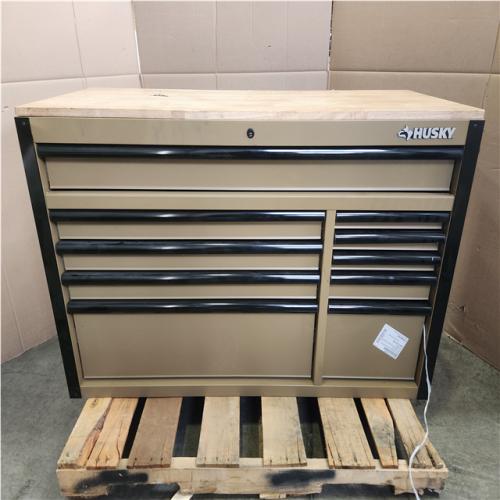 Phoenix LIKE NEW Husky Standard-Duty 52 in. W 10-Drawer Matte Tan Mobile Workbench Cabinet with Solid Wood Top