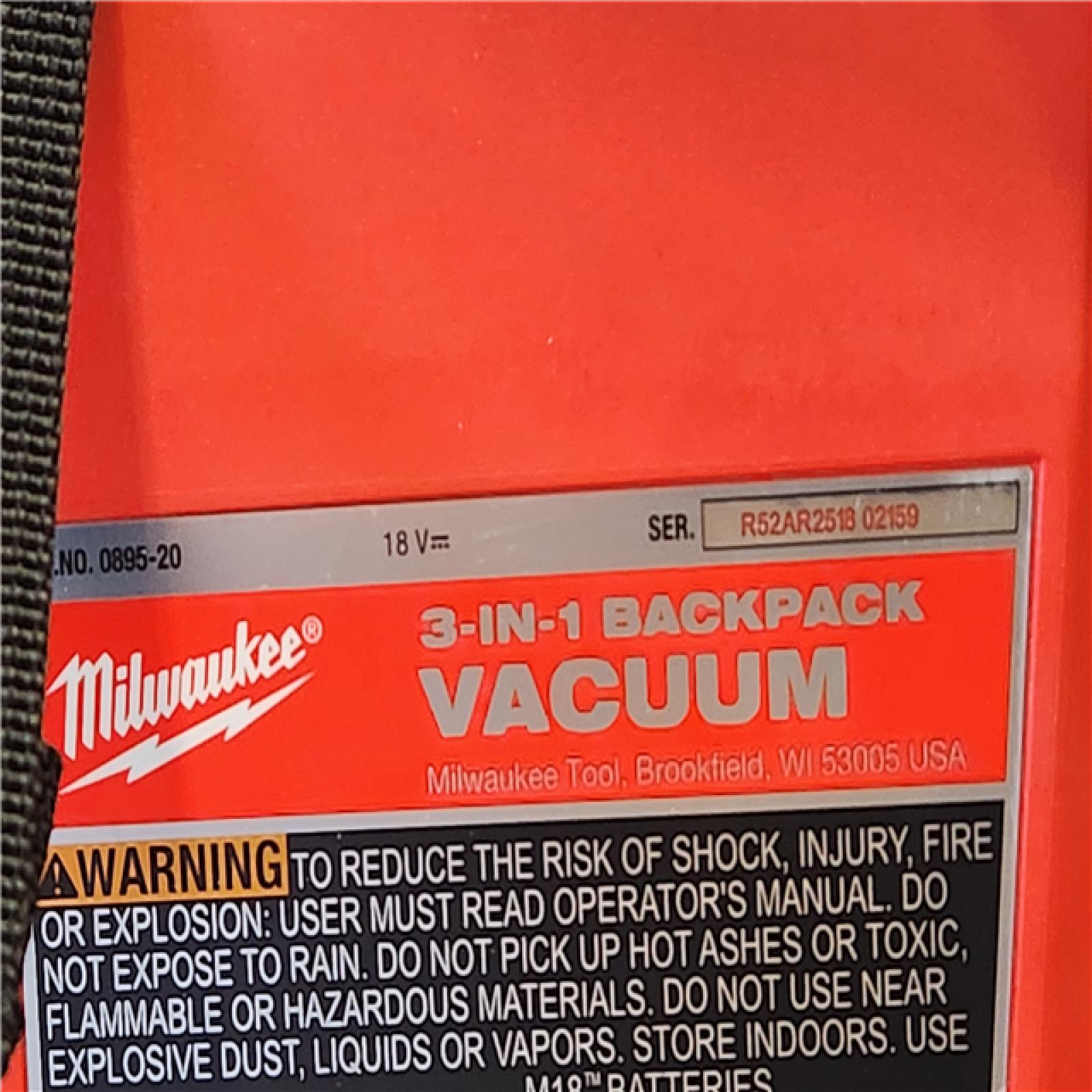 AS-IS- Milwaukee FUEL 18-Volt Lithium-Ion Brushless Red HEPA Multisurface 1 Gal. Cordless 3-in-1 Backpack Vacuum (Vacuum-Only)