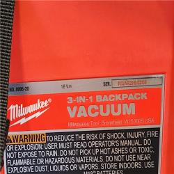 AS-IS- Milwaukee FUEL 18-Volt Lithium-Ion Brushless Red HEPA Multisurface 1 Gal. Cordless 3-in-1 Backpack Vacuum (Vacuum-Only)