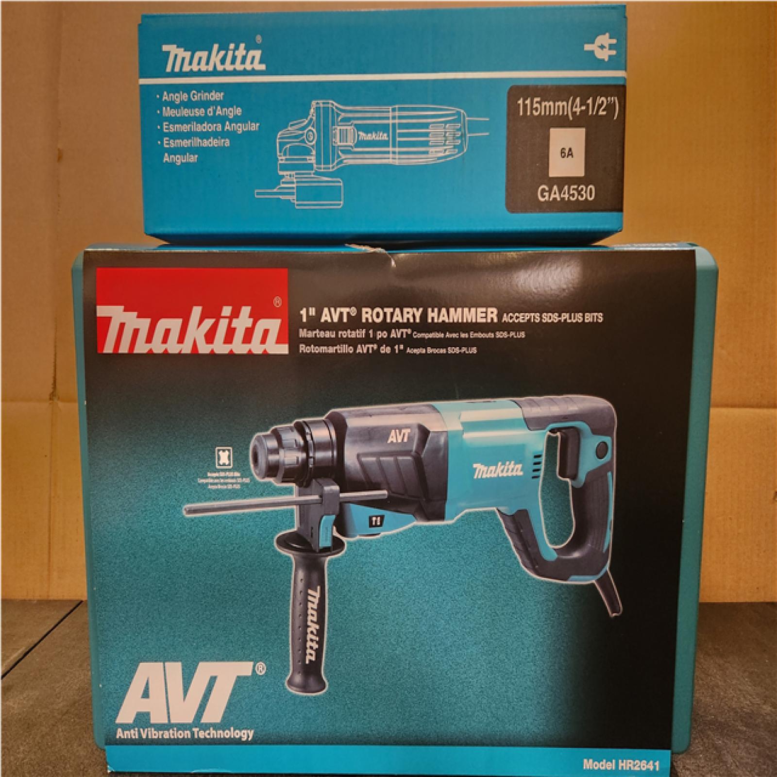 Phoenix NEW Makita 8 Amp 1 in. Corded SDS-Plus Concrete/Masonry AVT Rotary Hammer Drill with 4-1/2 in. Corded Angle Grinder with Hard Case