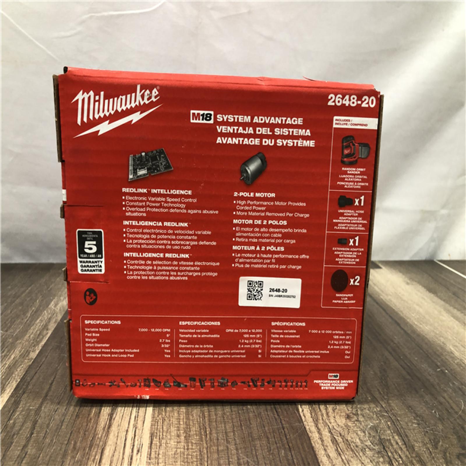 NEW- Milwaukee M18 18V Lithium-Ion Cordless 5 in. Random Orbit Sander (Tool-Only)