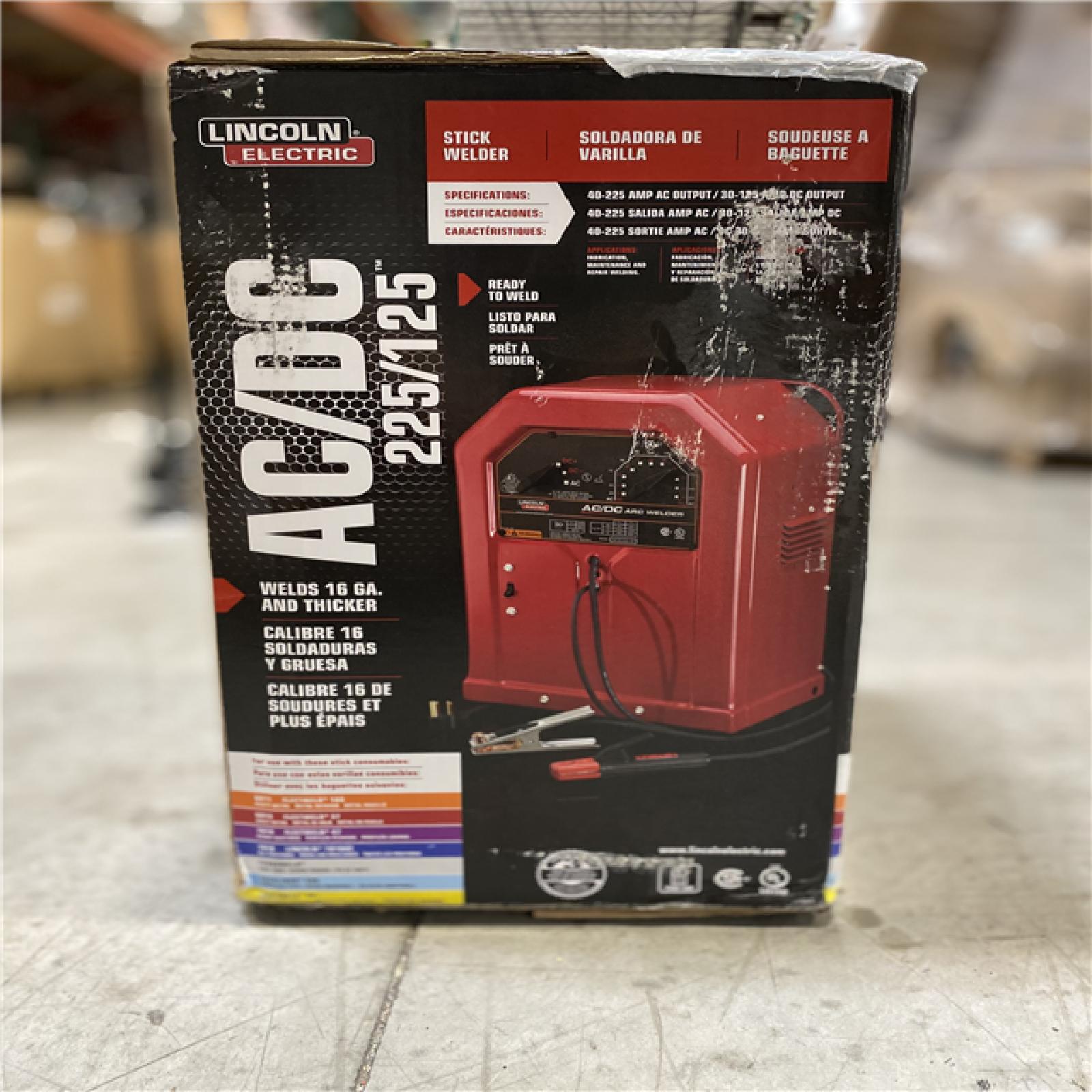 NEW! - Lincoln Electric 225 Amp AC and 125 Amp DC Arc/Stick Welder AC/DC 225/125, Single Phase, 230V