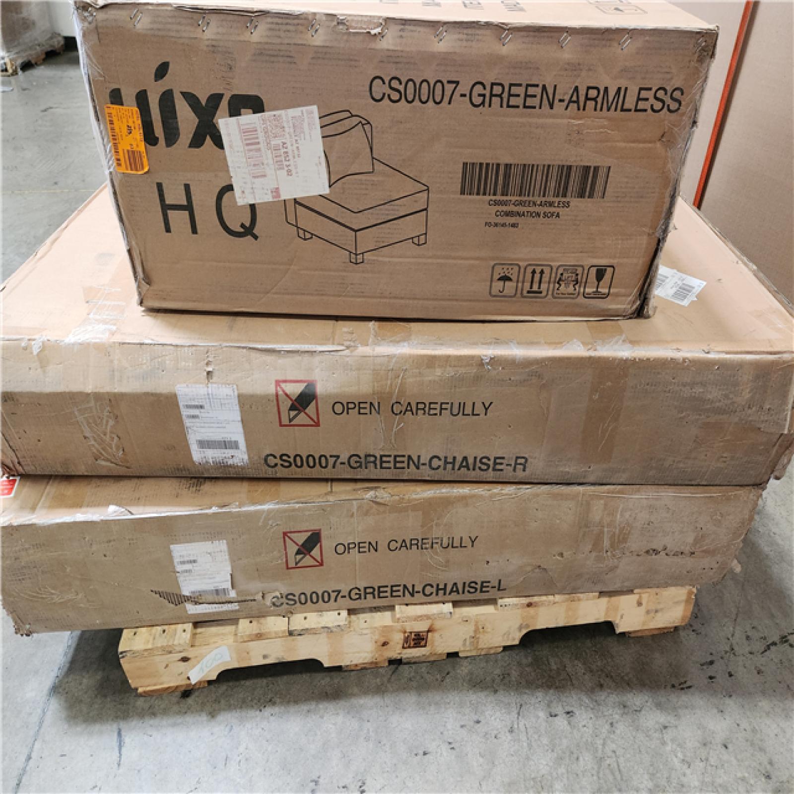 Phoenix AS-IS Uixe 118 in. Square Arm 3-Piece Corduroy Upholstered L-Shaped Sectional Sofa in. Green with Pillows