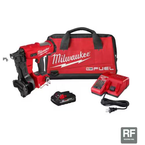 NEW! - Milwaukee M18 FUEL 18-Volt Lithium-Ion Brushless Cordless Coil Roofing Nailer Combo Kit with (1) 3.0 Ah Battery  Charger and Bag