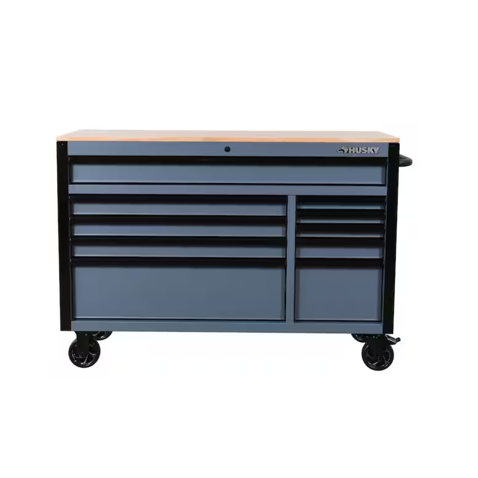 DALLAS LOCATION- AS-IS HUSKY 52IN. 10 DRAWER MOBILE WORKBENCH WITH SOLID WOOD TOP