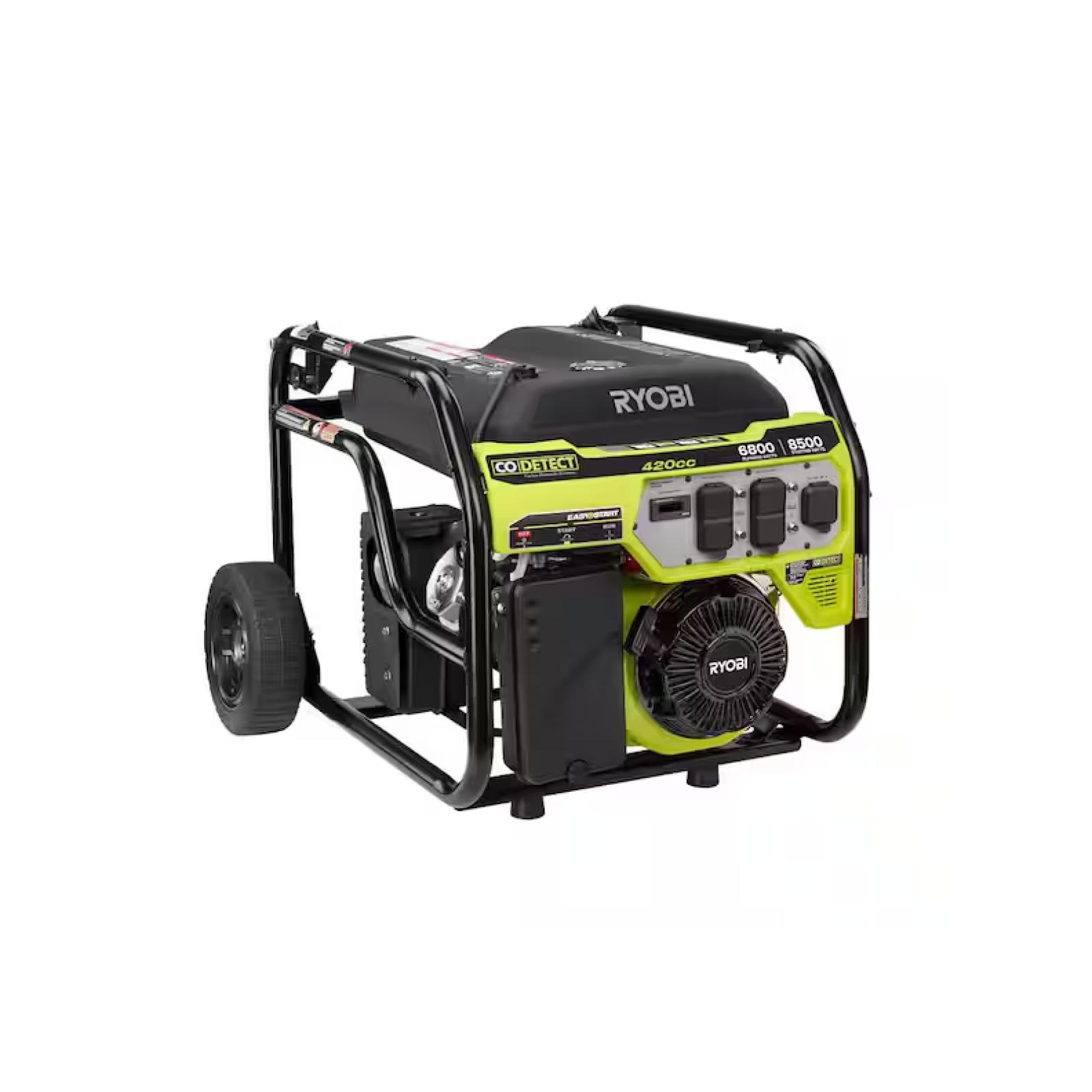 NEW! - RYOBI 6800-Watt Recoil Start UL Gasoline Powered Portable Generator with CO Detect Shutdown Sensor