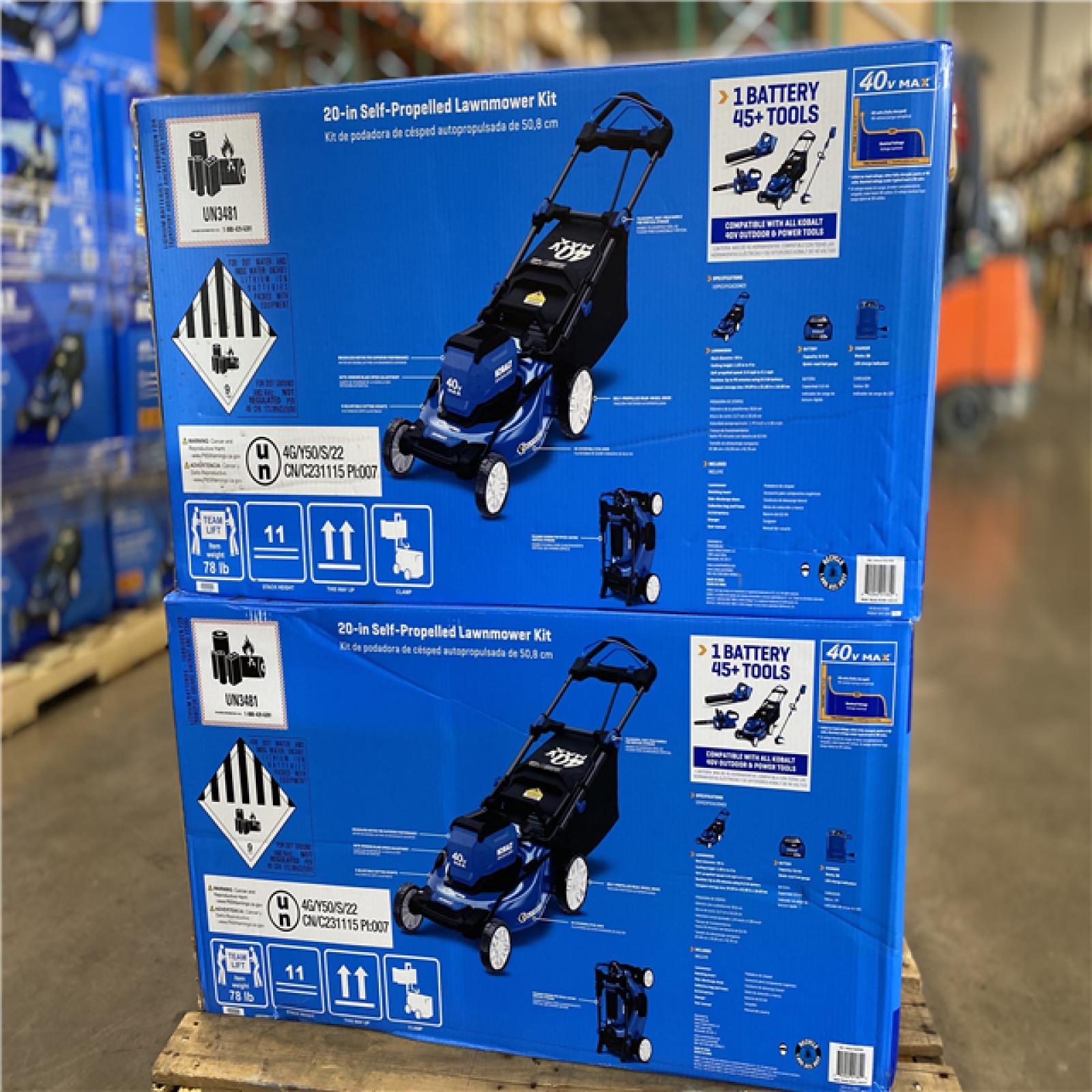 DALLAS LOCATION - Kobalt Gen4 40-volt 20-in Cordless Self-propelled Lawn Mower 6 Ah (1-Battery and Charger Included) PALLET -(4 UNITS)