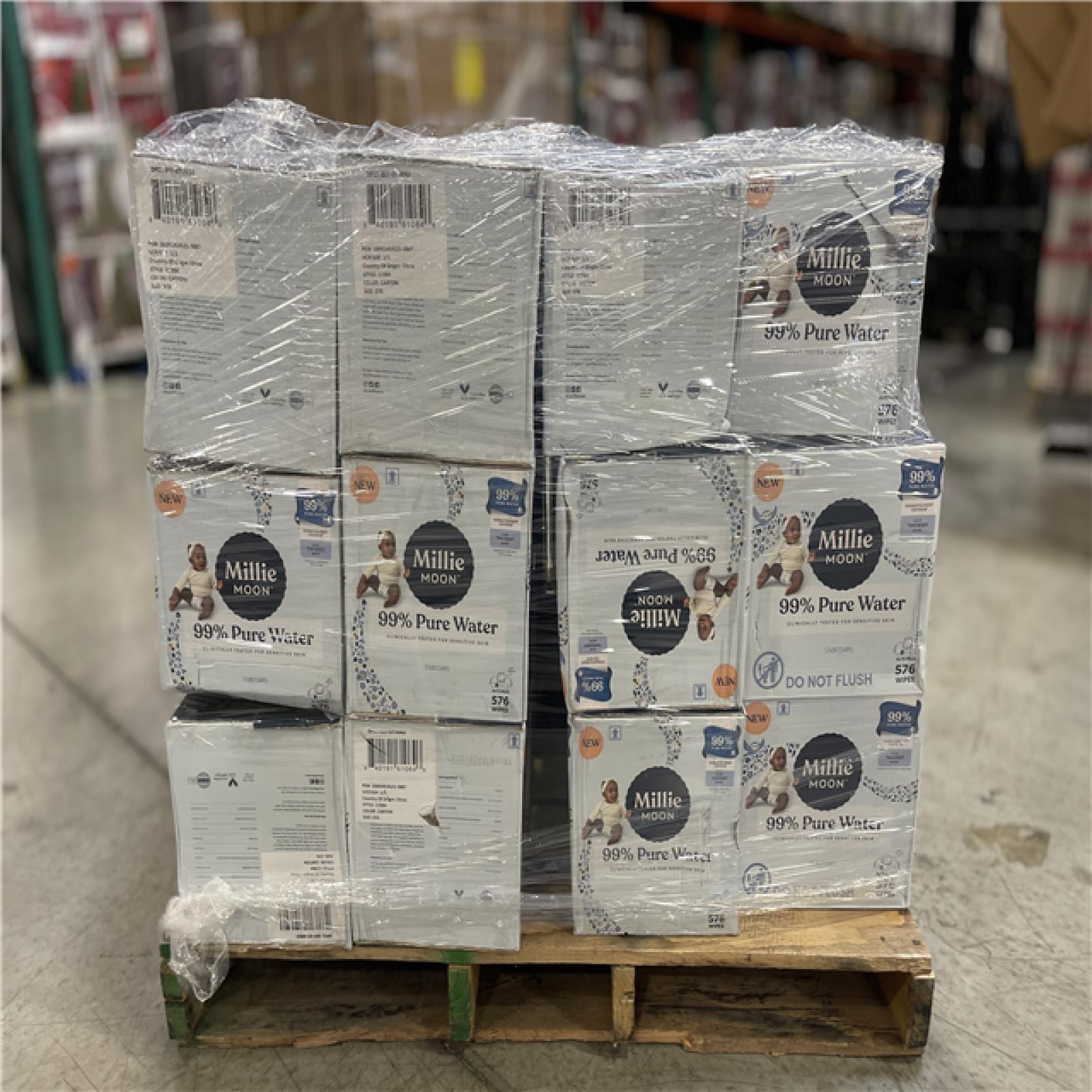 DALLAS LOCATION- Millie Moon 99% Pure Water Baby Wipes - 576ct: Whole Body  Diaper Area  Unscented PALLET-(60 UNITS)