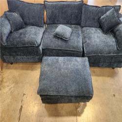 Phoenix AS-IS GOJANE 112.2 in. Square Arm L-Shaped Chenille Deluxe Pillow-Styled Modular Sectional Sofa in. Blue with 1 Ottoman