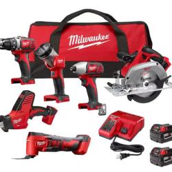 NEW! - Milwaukee M18 18V Lithium-Ion Cordless Combo Kit (6-Tool) with Two 3.0 Ah Batteries, 1 Charger, 1 Tool Bag