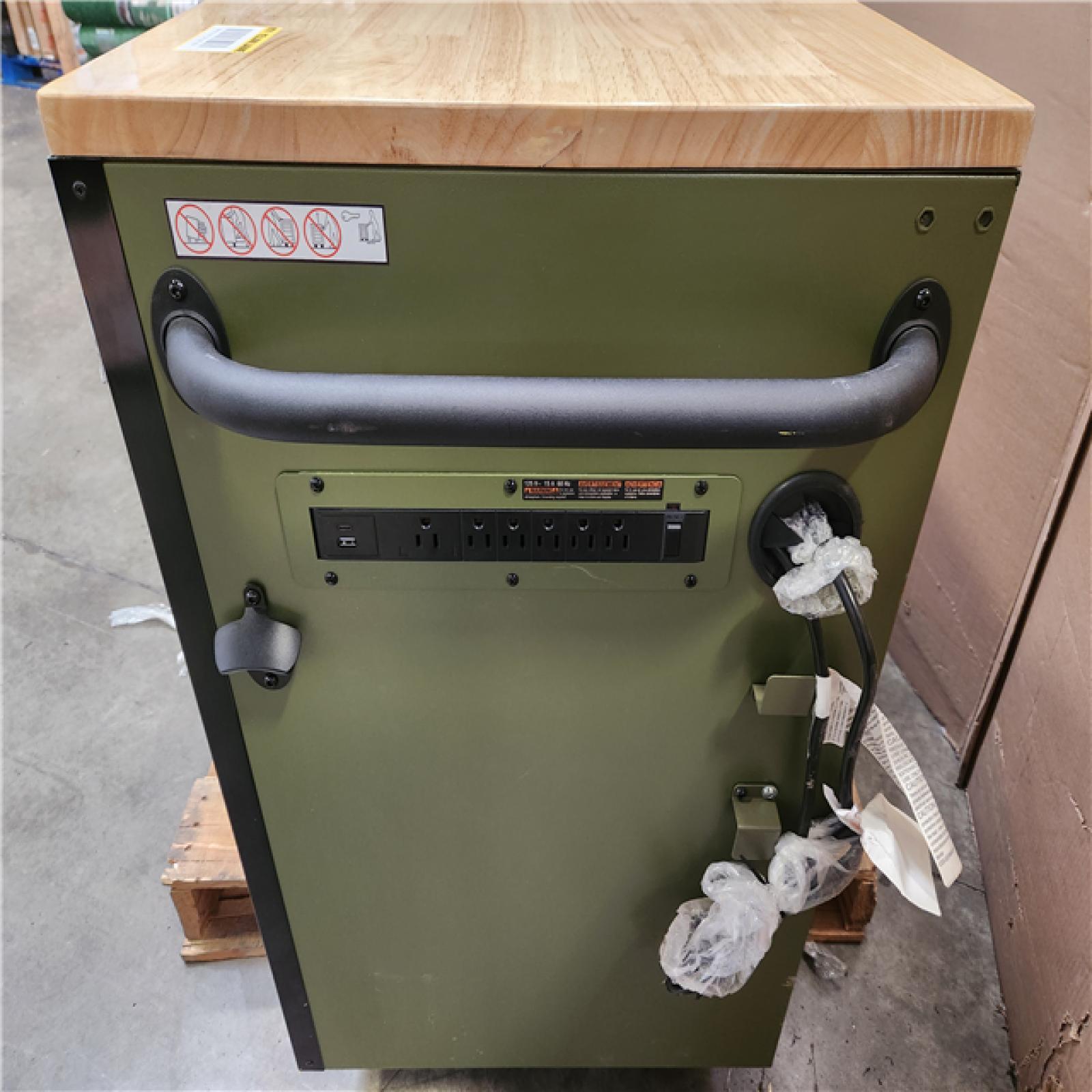 Phoenix Husky Heavy Duty 61 in. W x 23 in. D 15-Drawer Matte Army Green Mobile Workbench Cabinet with Solid Wood Top