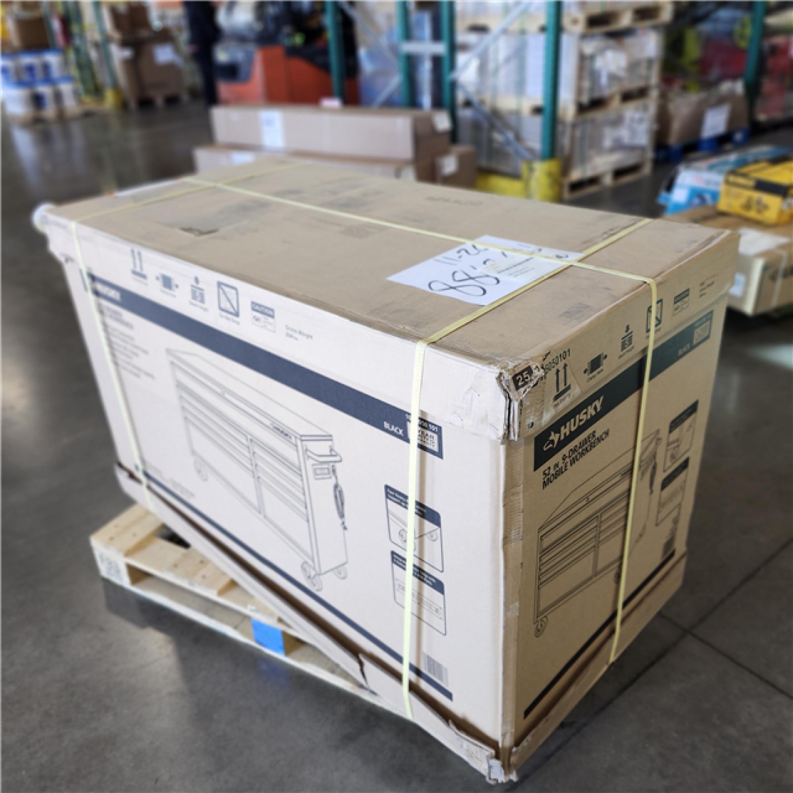 DALLAS LOCATION - Husky 52 in. W x 25 in. D Standard Duty 9-Drawer Mobile Workbench Tool Chest with Solid Wood Top in Gloss Black