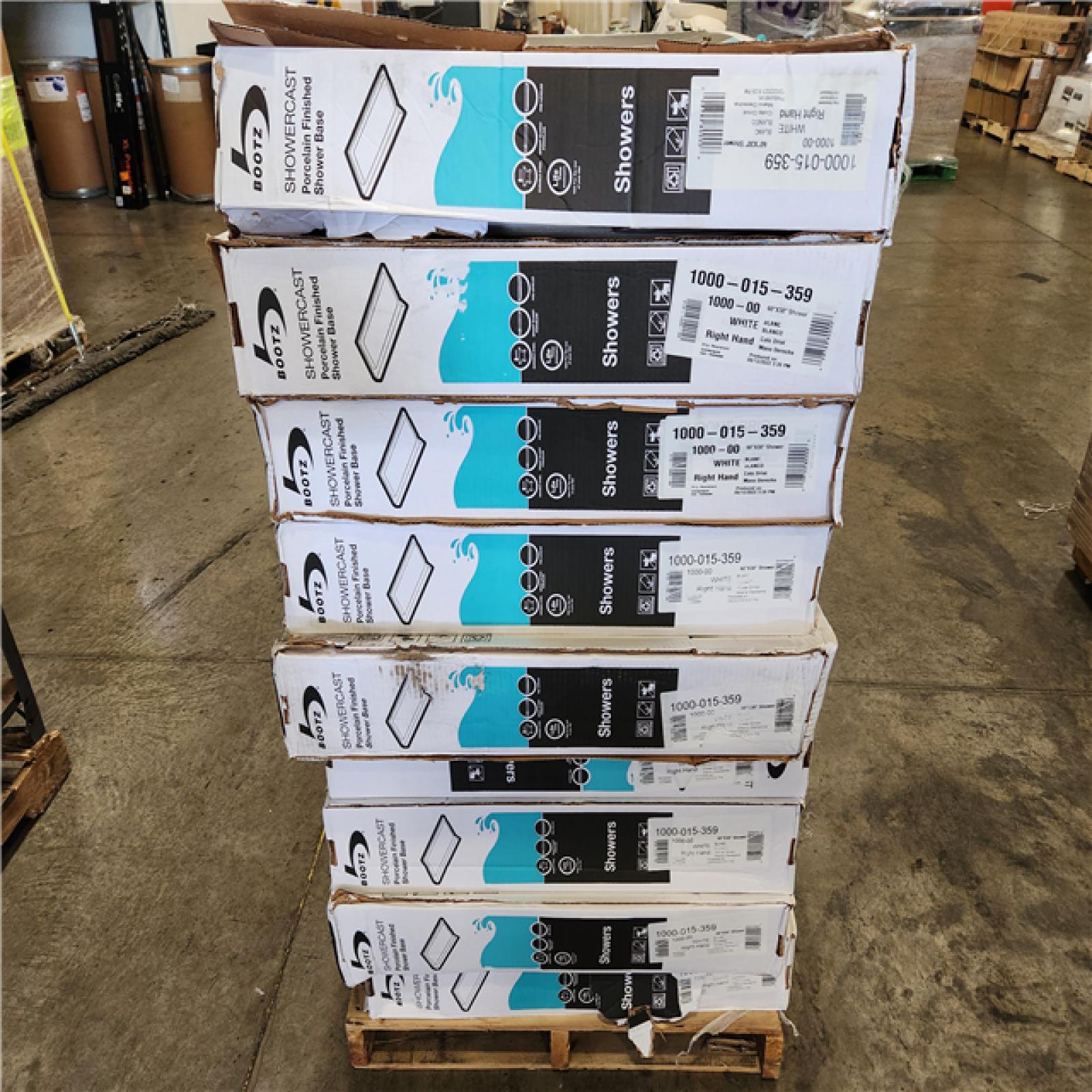 Phoenix Location NEW Bootz Industries Aloha ShowerCast 60 in. L x 30 in. W Alcove Shower Pan Base with Right Drain in White Pallet (9-Total)