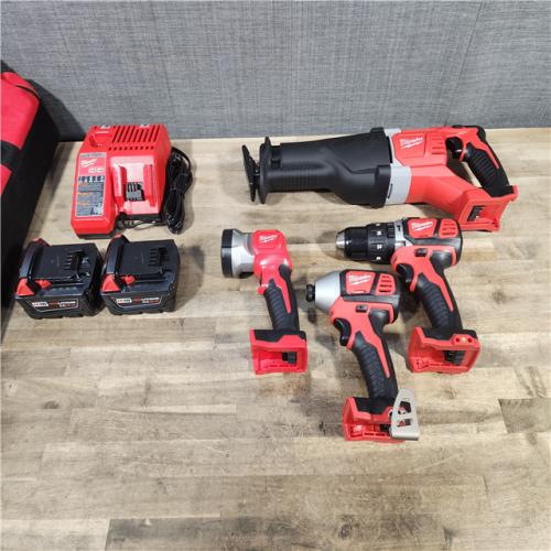 HOUSTON LOCATION - AS-IS (APPEARS LIKE NEW) MILWAUKEE M18 18V Lithium-Ion Cordless Combo Tool Kit with Two 3.0Ah Batteries, 1-Charger, 1-Tool Bag (4-Tool)