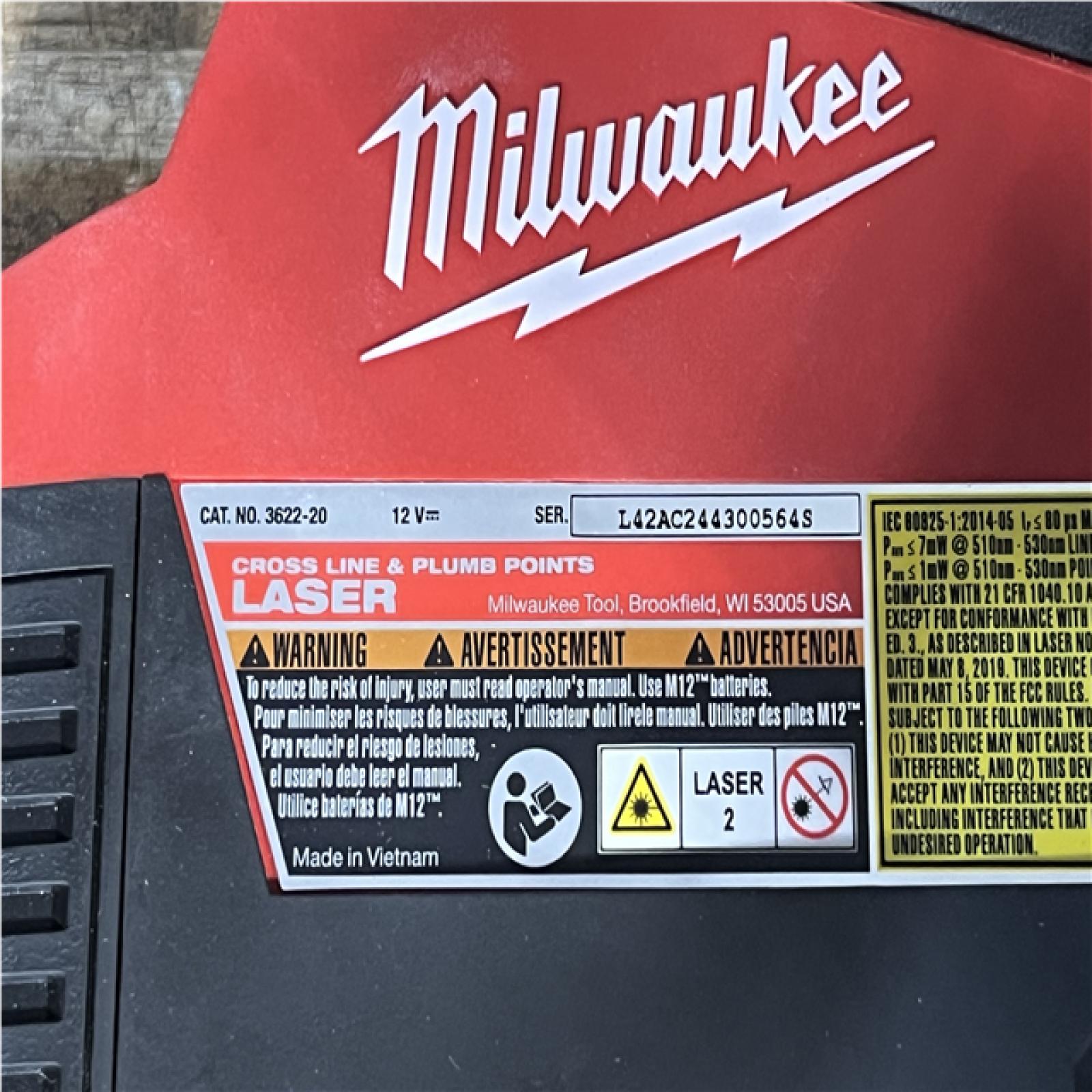 Houston Location AS-IS Milwaukee 12-Volt Lithium-Ion Cordless Green 125 ft. Cross Line and Plumb Points Laser Level (Tool-Only)