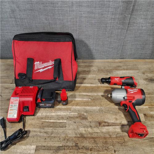 HOUSTON LOCATION - AS-IS Milwaukee 12/18V Lithium-Ion Cordless 3/8 in. Ratchet and 1/2 in. High Torque Impact Wrench with Friction Ring Combo Kit