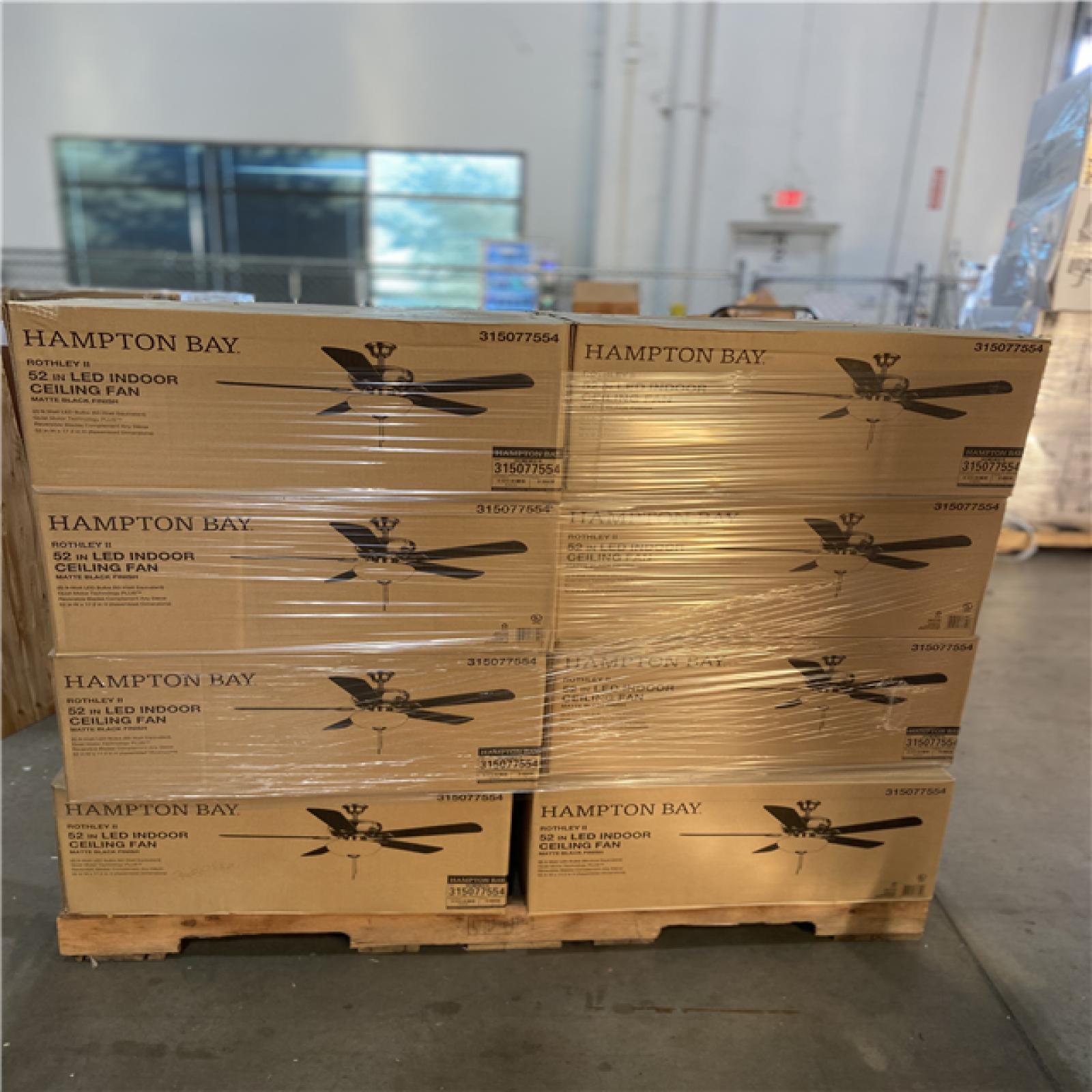 DALLAS LOCATION - Hampton Bay Rothley II 52 in. Indoor LED Matte Black Ceiling Fan with Light Kit (24 UNITS)