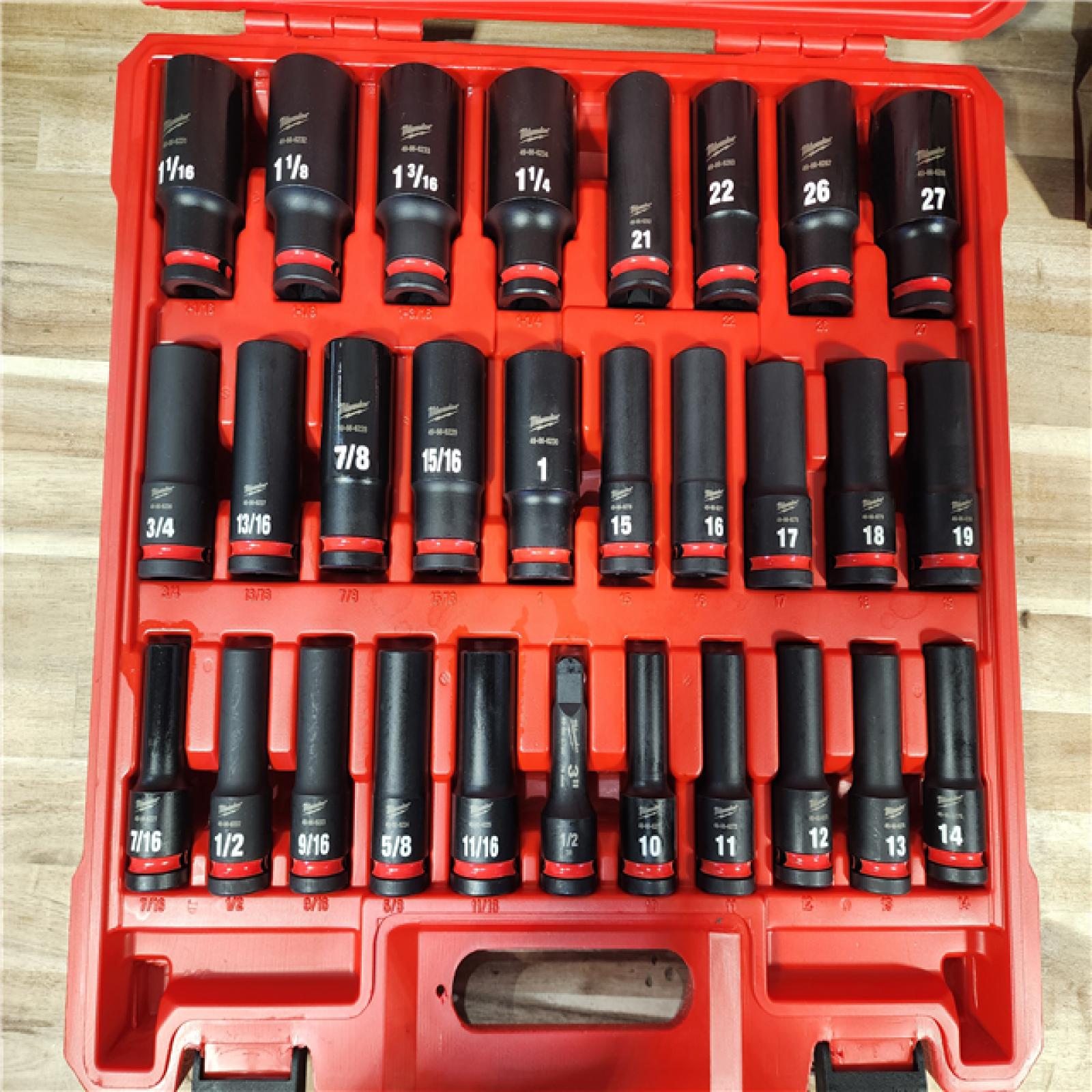 HOUSTON LOCATION - AS-IS Milwaukee SHOCKWAVE 1/2 in. Drive SAE and Metric 6 Point Impact Socket Set (29-Piece)
