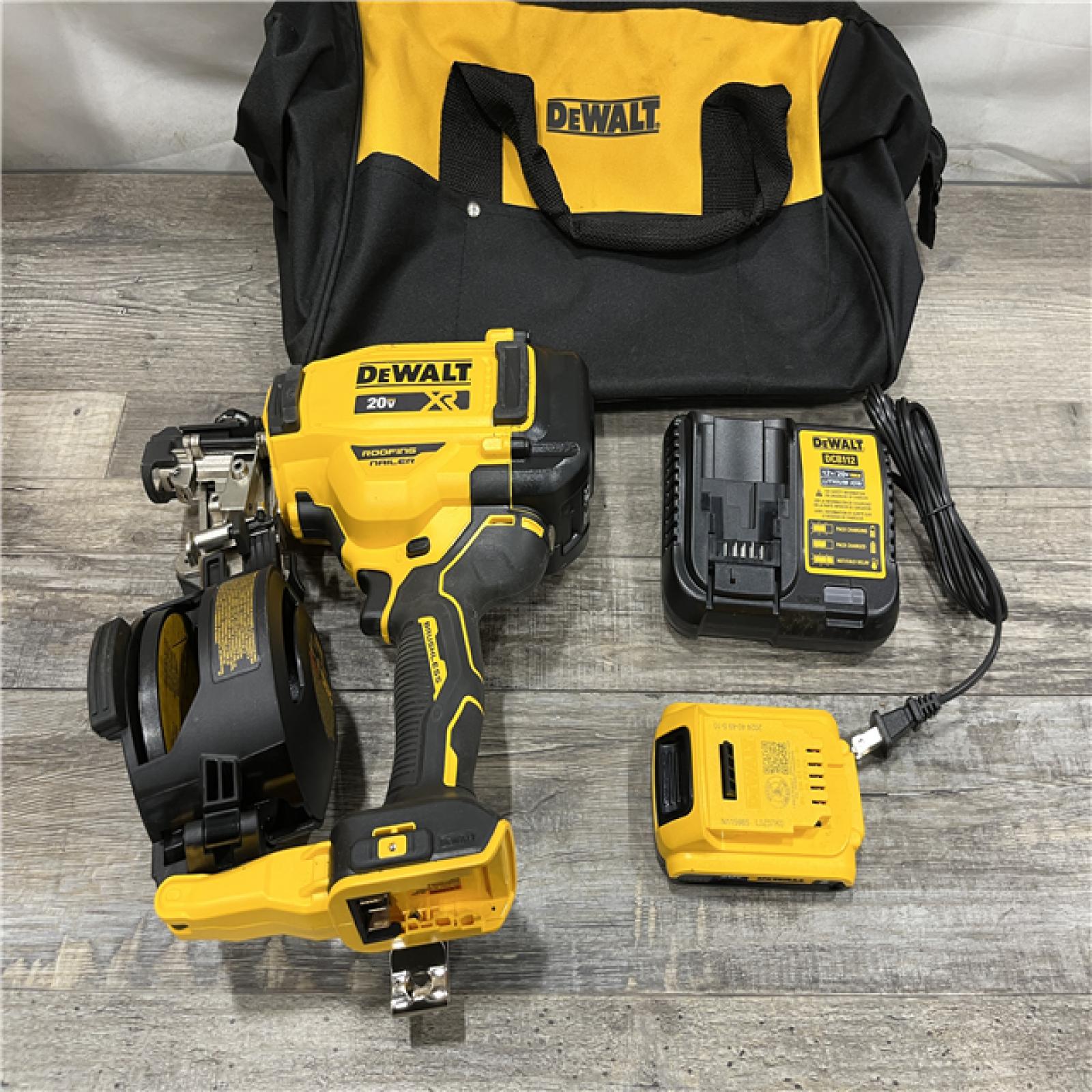 AS-IS DEWALT 20V MAX Lithium-Ion 15-Degree Electric Cordless Roofing Nailer Kit