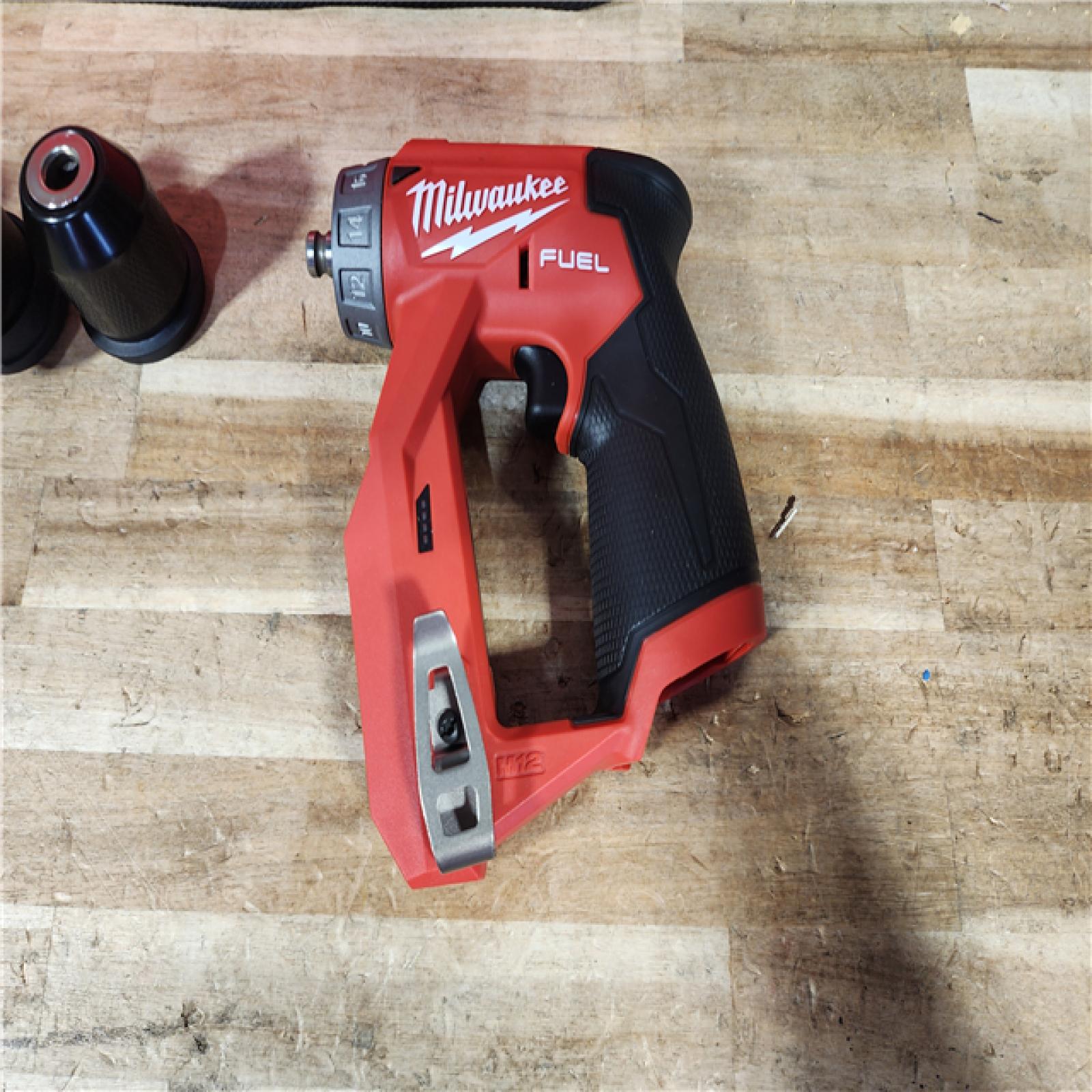 HOUSTON LOCATION - AS - IS Milwaukee FUEL 12V Lithium-Ion Brushless Cordless 4-in-1 Installation 3/8 in. Drill Driver with 4 Tool Head (Tool-Only)