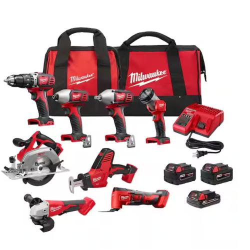NEW Milwaukee M18 18V Lithium-Ion Cordless Combo Kit (8-Tool) with (3) Batteries, Charger and (2) Tool Bags
