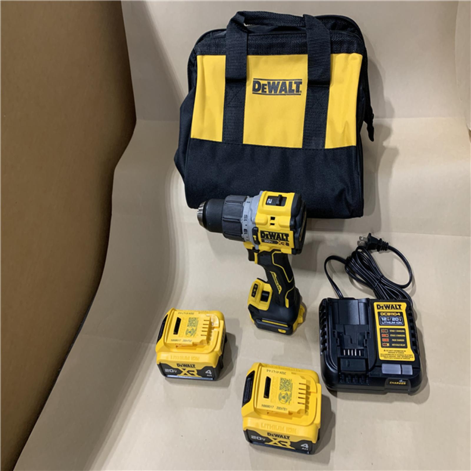 AS-IS DEWALT 20V MAX XR Hammer Drill  with (2) 4.0Ah Batteries, Charger, and Bag