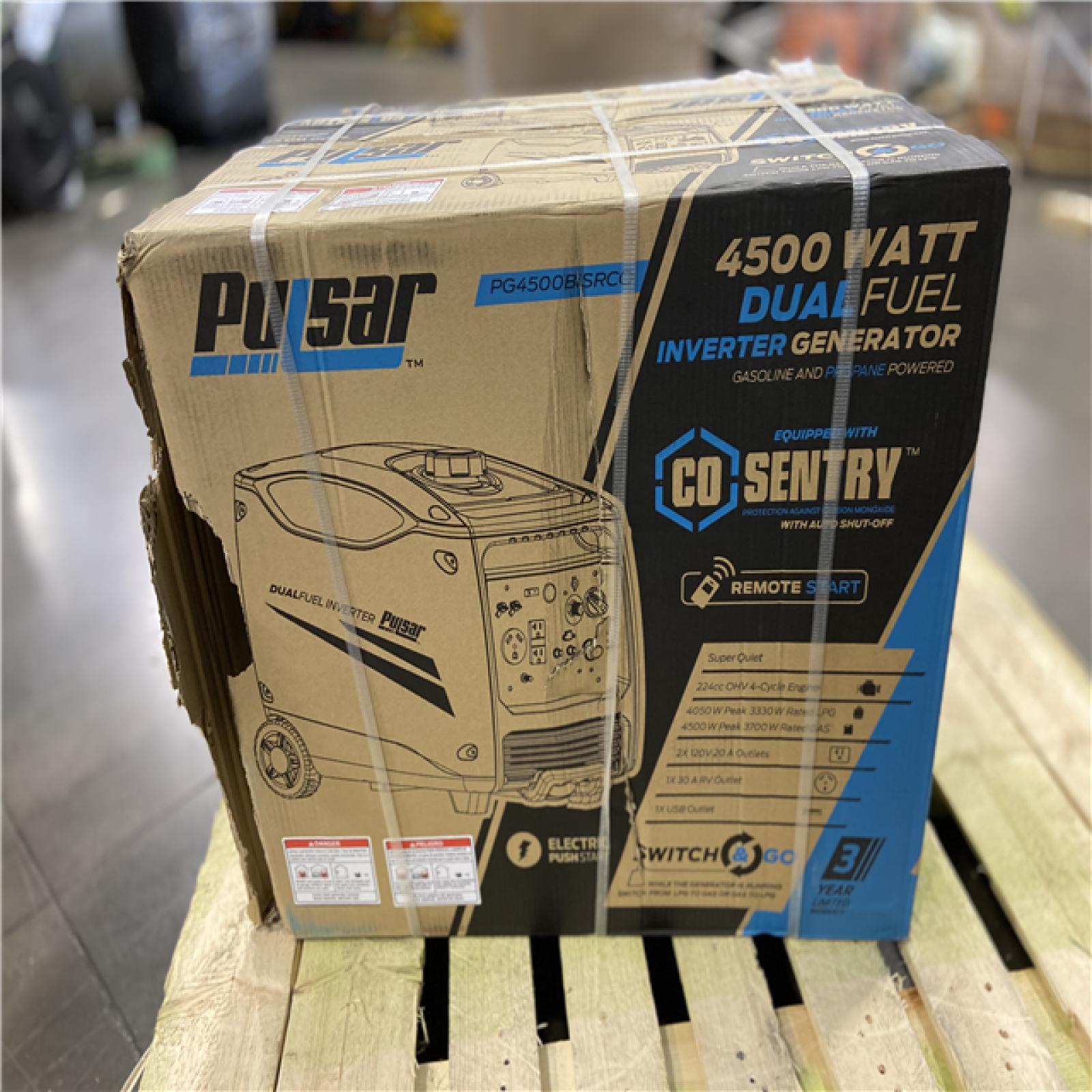 DALLAS LOCATION - Pulsar 4,500-Watt/3,700-Watt Dual Fuel with Recoil, Remote and Push Button Start Portable Inverter Generator with CO Alert