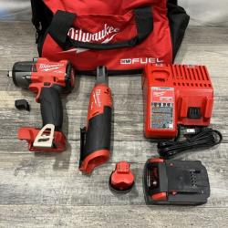 AS-IS Milwaukee FUEL 18V Cordless Mid Torque 1/2 in. Impact Wrench w/ 12 FUEL 3/8 in. Ratchet Combo Kit