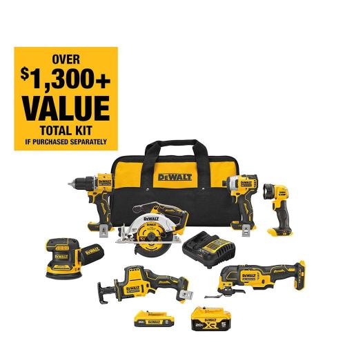 NEW! - DEWALT 20-Volt MAX Lithium-Ion Cordless 7-Tool Combo Kit with 2.0 Ah Battery, 5.0 Ah Battery and Charger