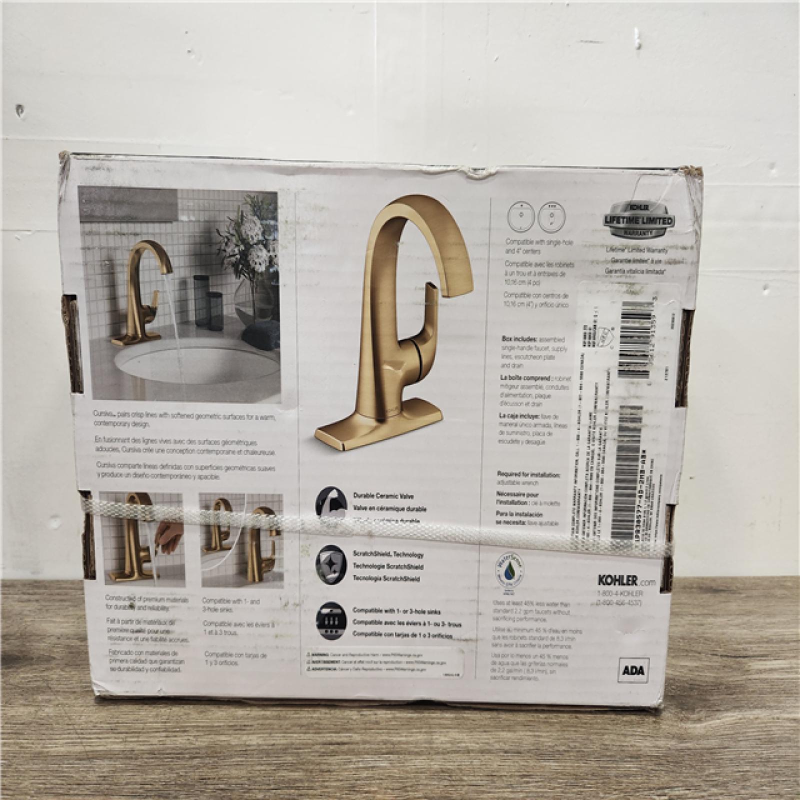 Phoenix Location NEW Sealed KOHLER Cursiva Single Handle Single Hole Bathroom Faucet in Vibrant Brushed Moderne Brass